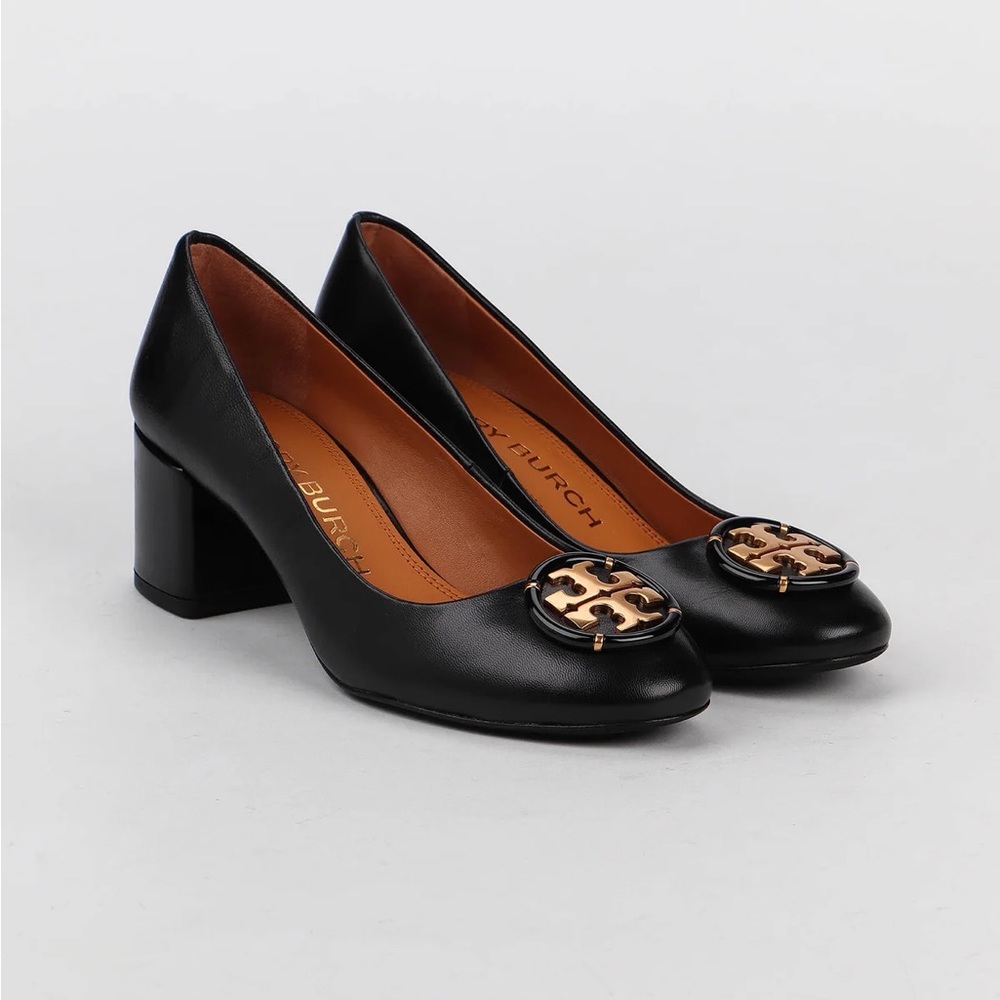 Tory Burch 55MM Multi Logo Black Goat Leather Pumps 9 *I SHIP SAME DAY!*